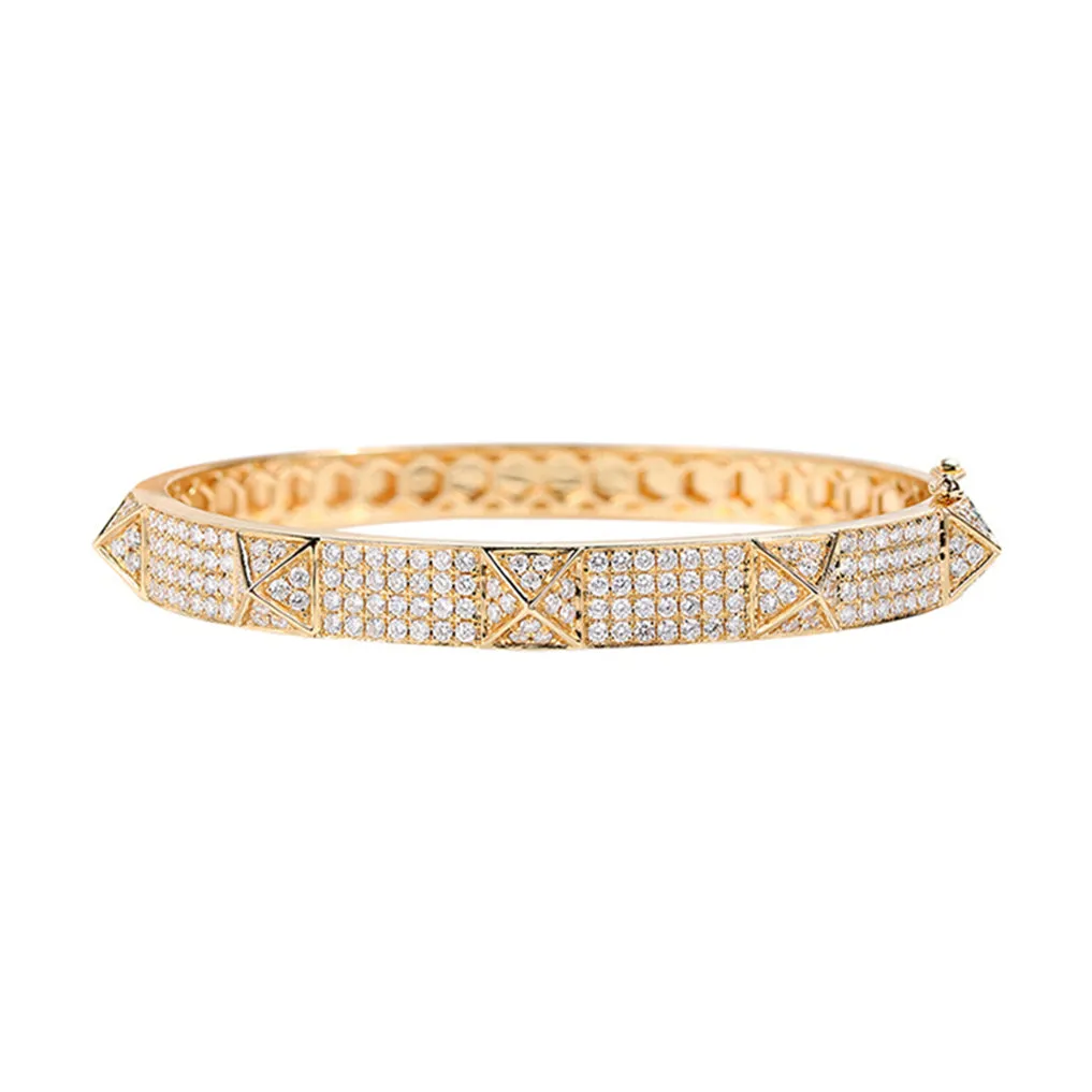 Diamond Pave Pyramid Rivet Style Bangle Bracelet