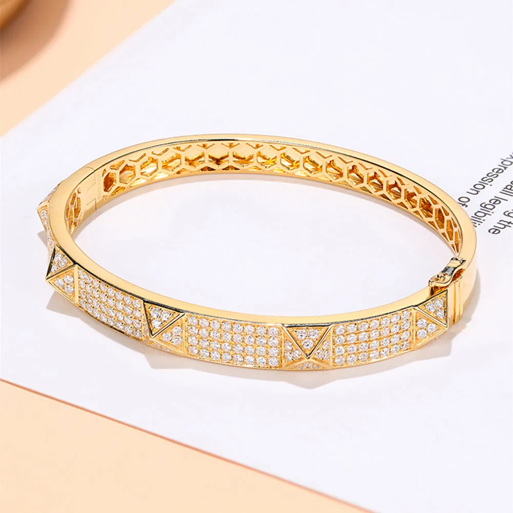 Diamond Pave Pyramid Rivet Style Bangle Bracelet
