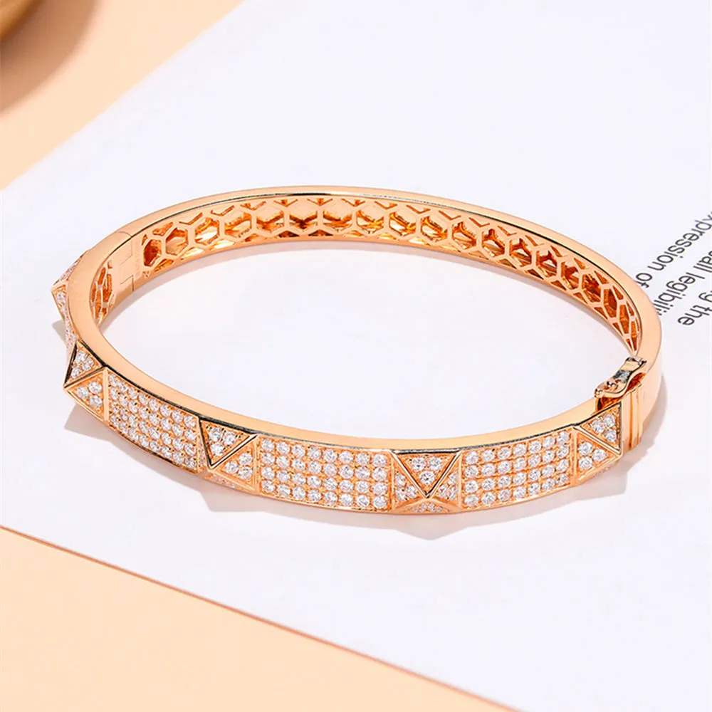 Diamond Pave Pyramid Rivet Style Bangle Bracelet