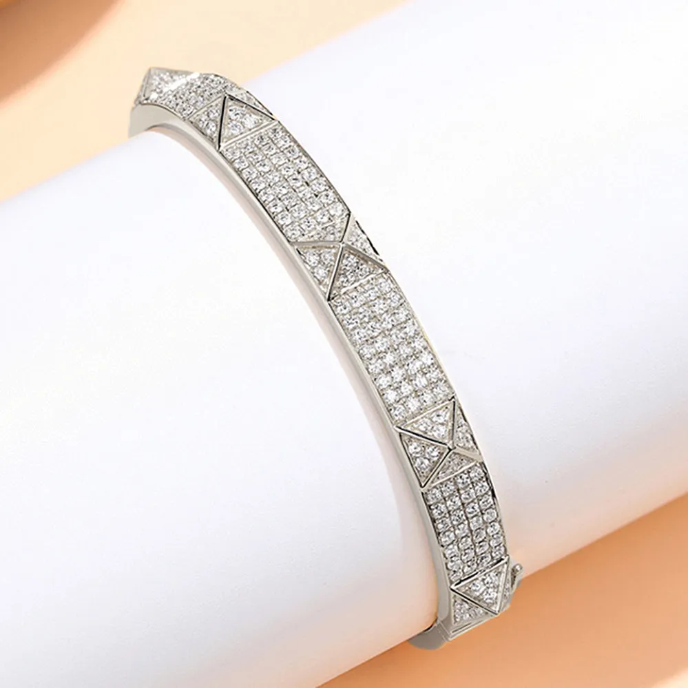 Diamond Pave Pyramid Rivet Style Bangle Bracelet