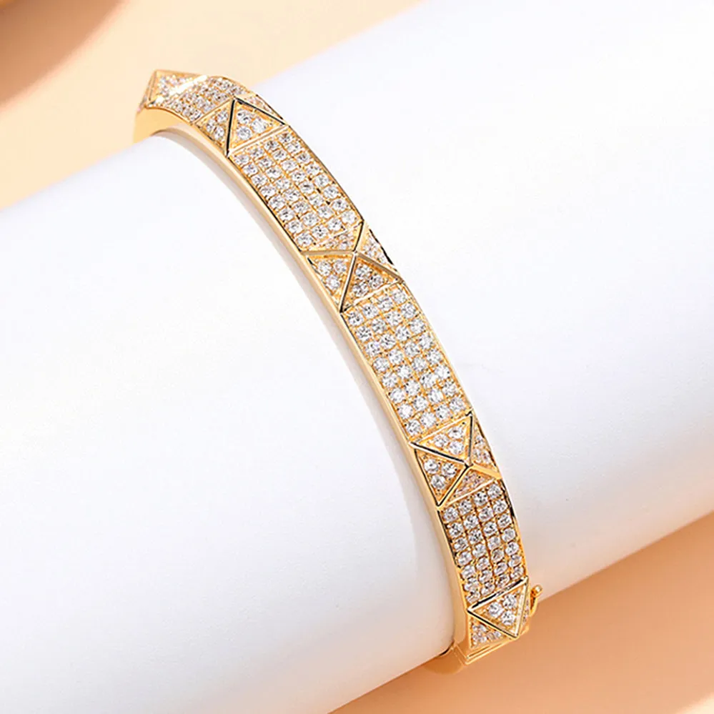 Diamond Pave Pyramid Rivet Style Bangle Bracelet