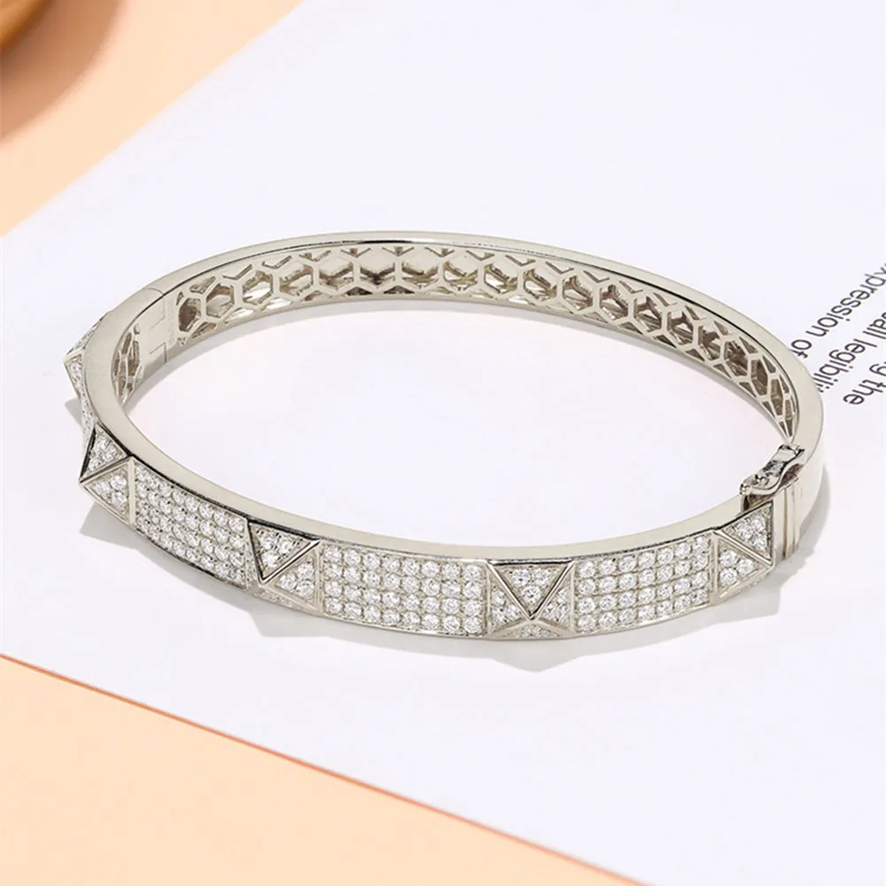 Diamond Pave Pyramid Rivet Style Bangle Bracelet