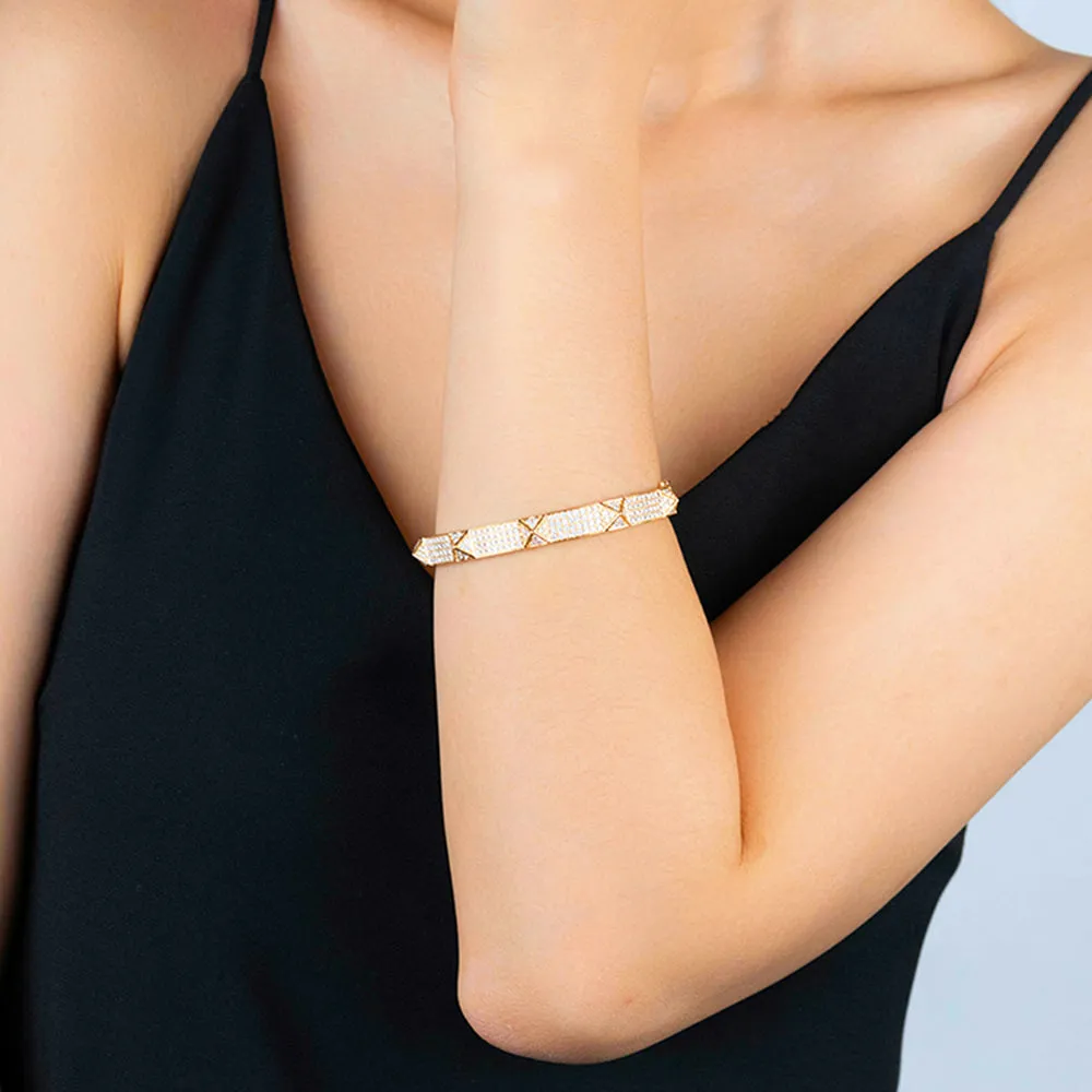 Diamond Pave Pyramid Rivet Style Bangle Bracelet