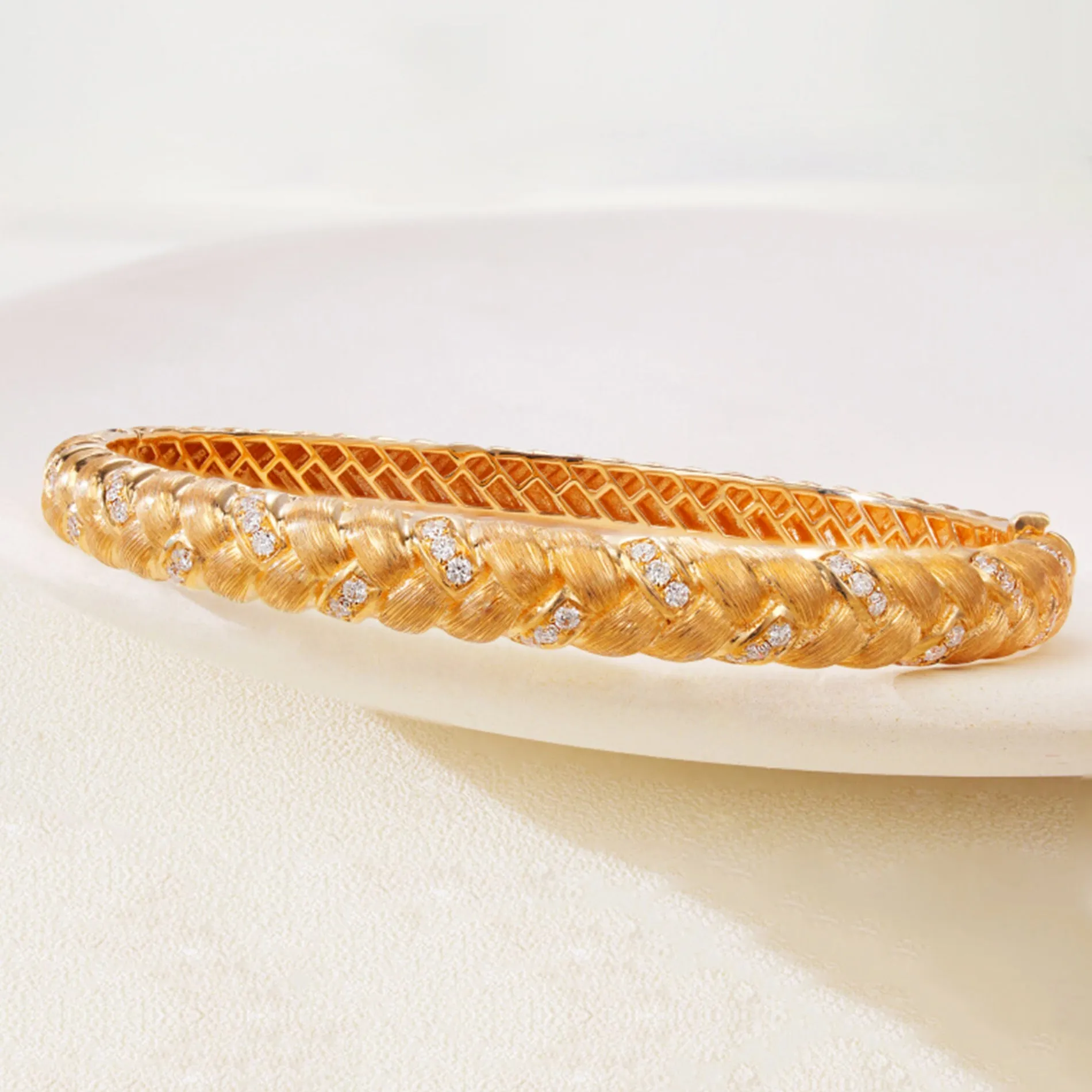 Diamond Pave Woven Braided Bangle Bracelet