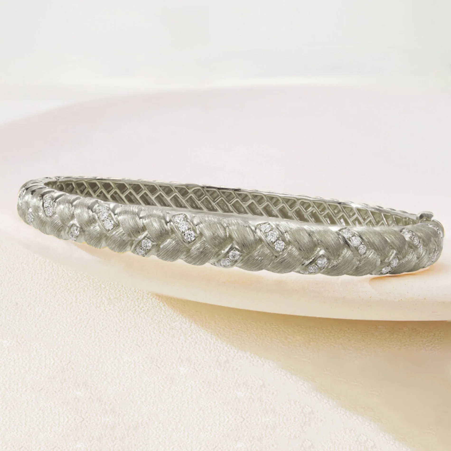 Diamond Pave Woven Braided Bangle Bracelet