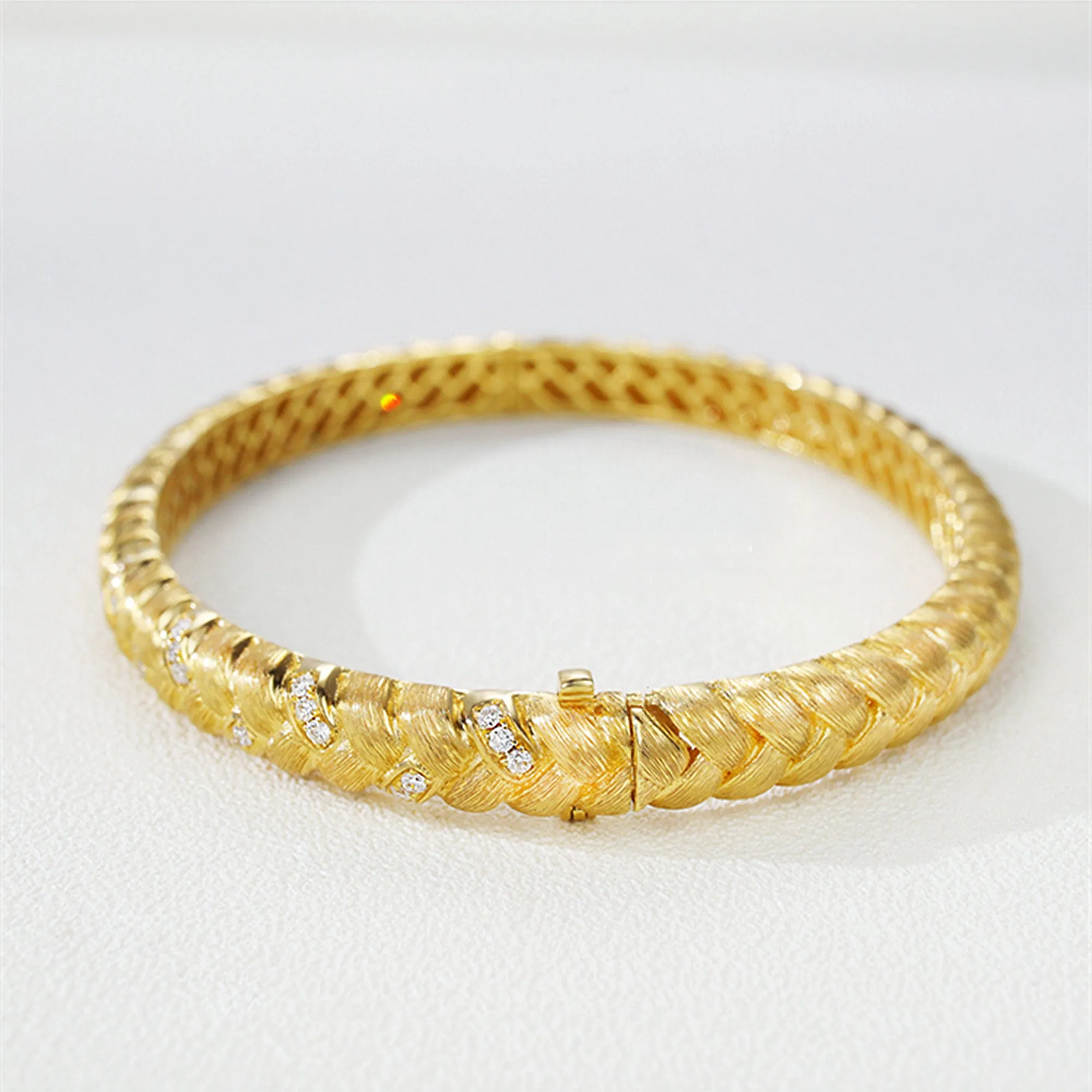 Diamond Pave Woven Braided Bangle Bracelet