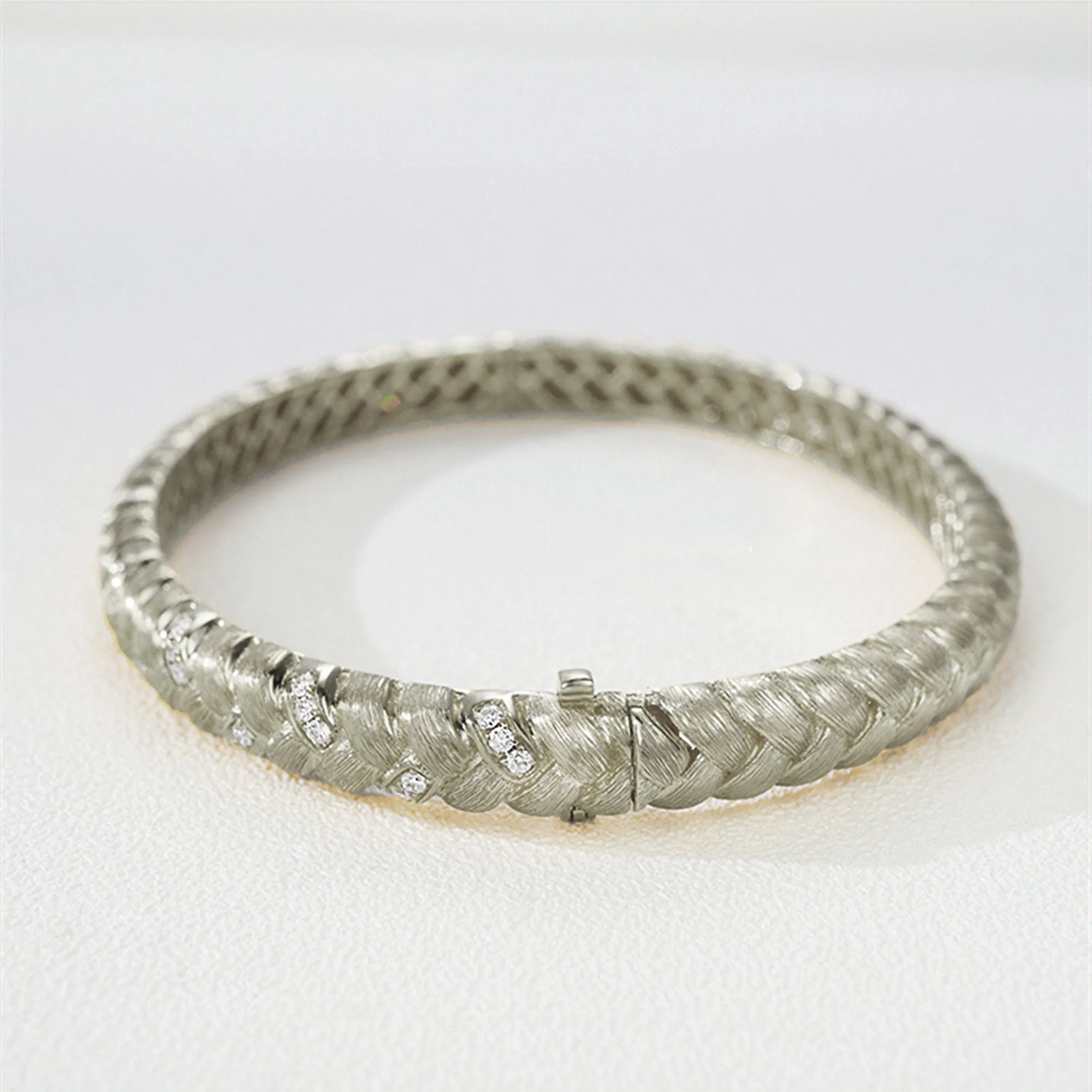 Diamond Pave Woven Braided Bangle Bracelet