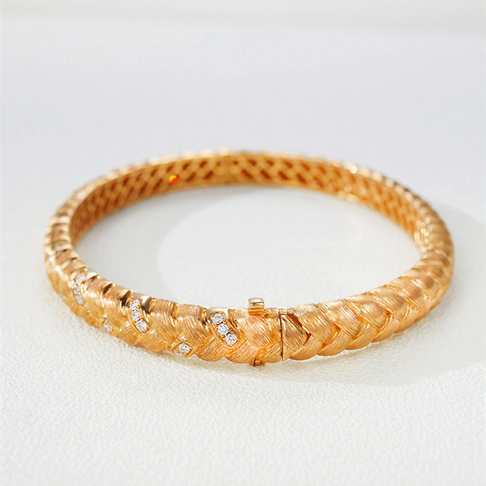 Diamond Pave Woven Braided Bangle Bracelet