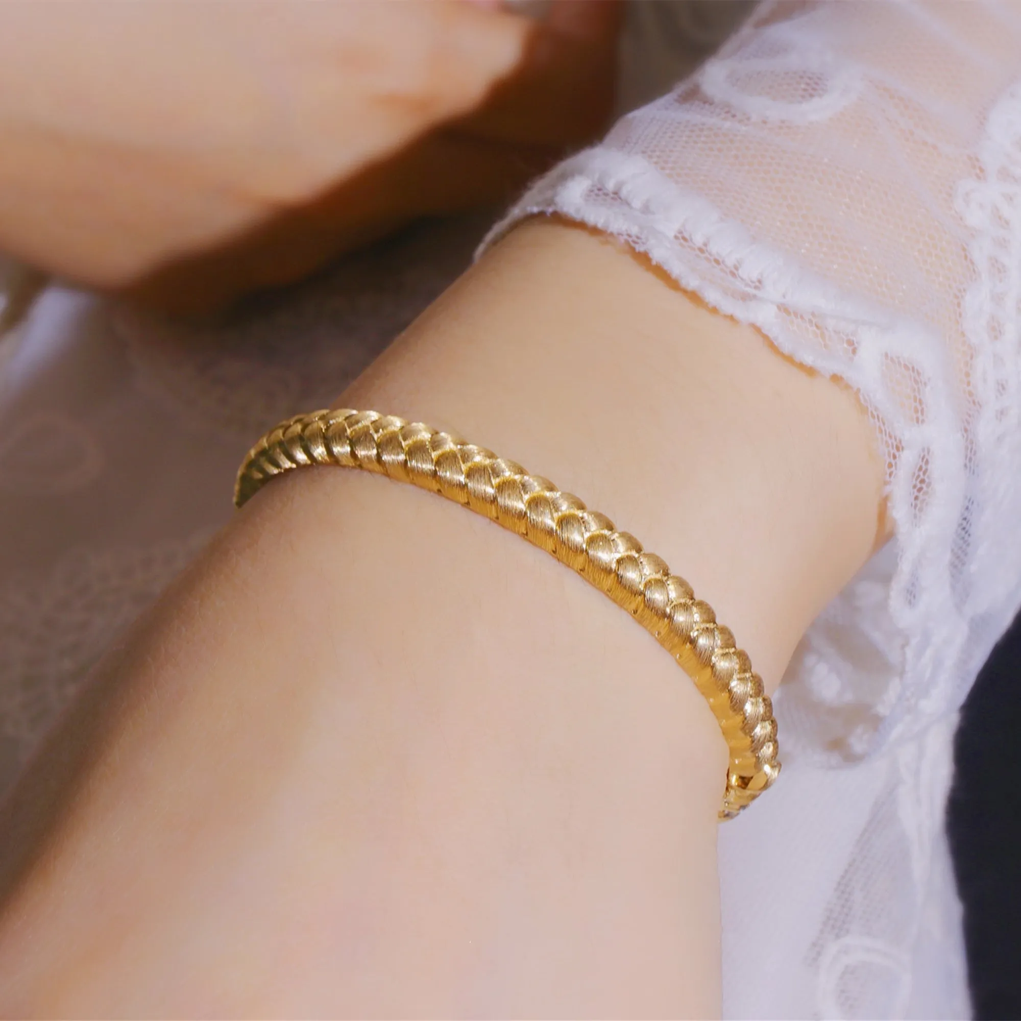 Diamond Pave Woven Braided Bangle Bracelet
