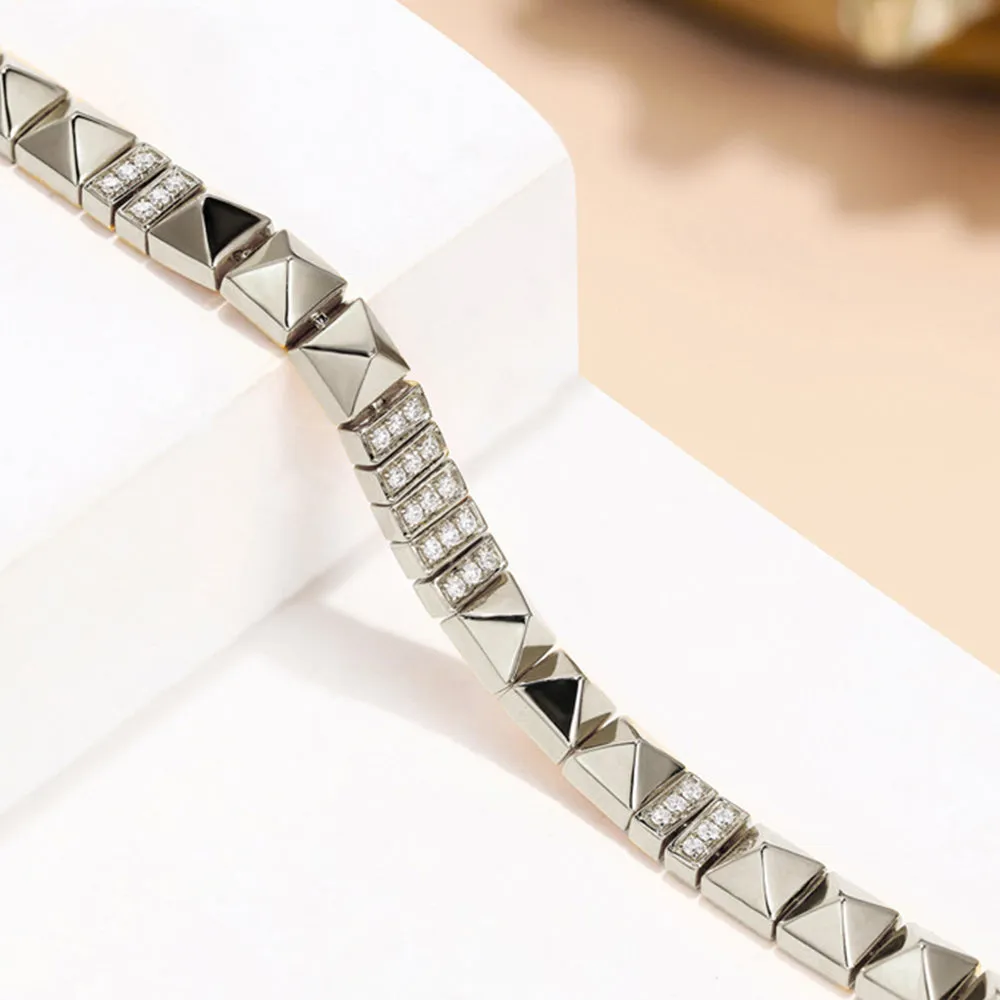 Diamond Paved Pyramid Stud Bracelet