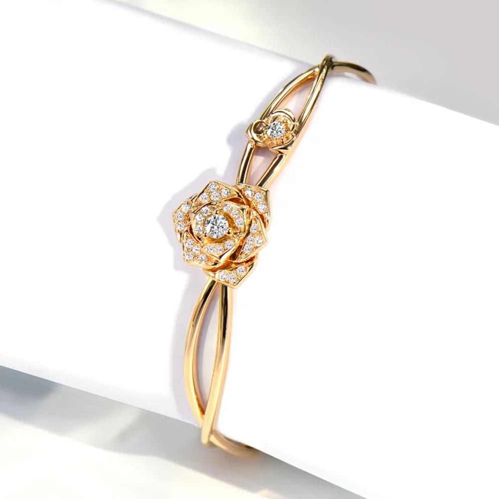 Diamond Rose Flower Bangle Bracelet