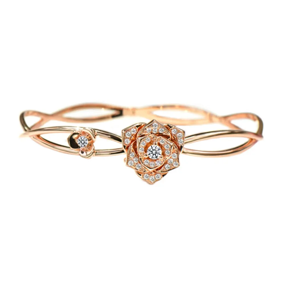Diamond Rose Flower Bangle Bracelet