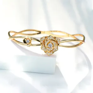 Diamond Rose Flower Bangle Bracelet