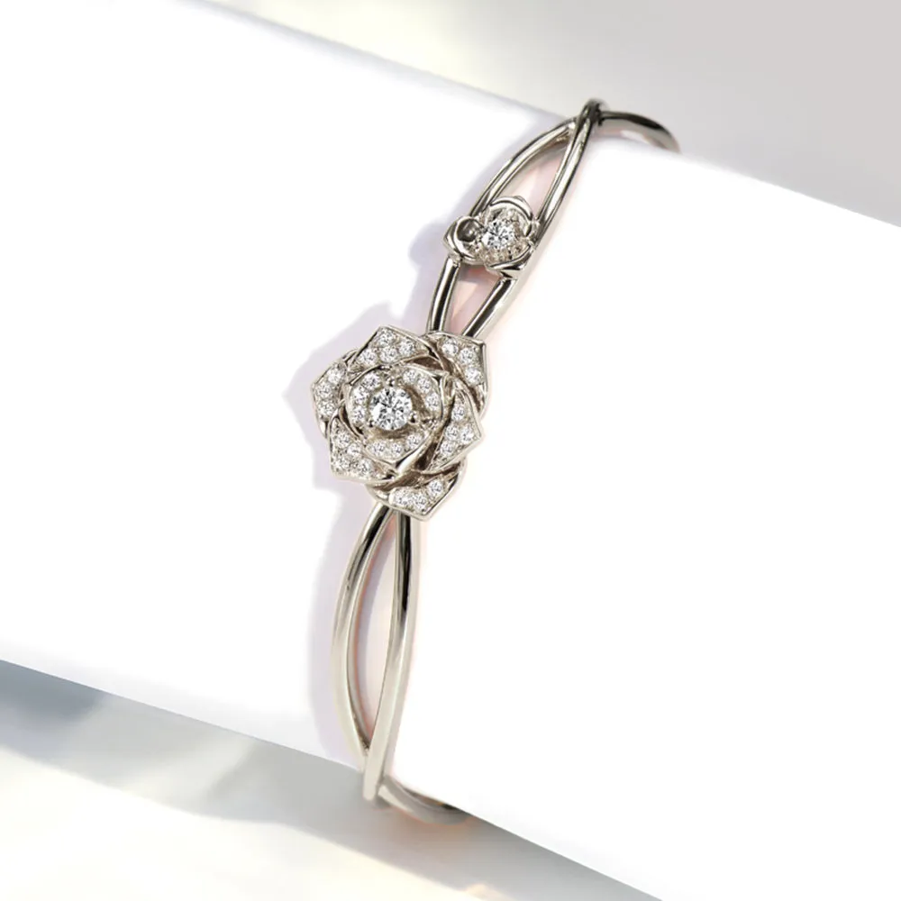 Diamond Rose Flower Bangle Bracelet