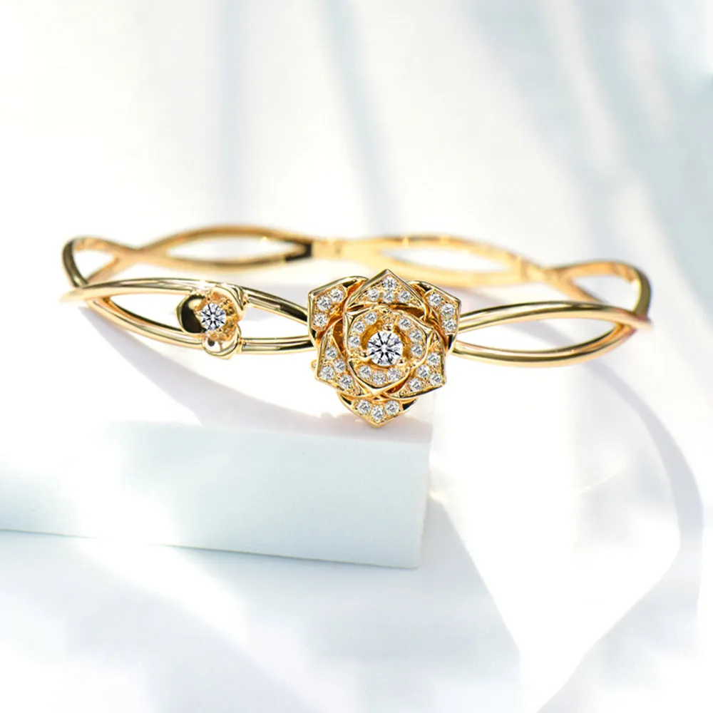 Diamond Rose Flower Bangle Bracelet