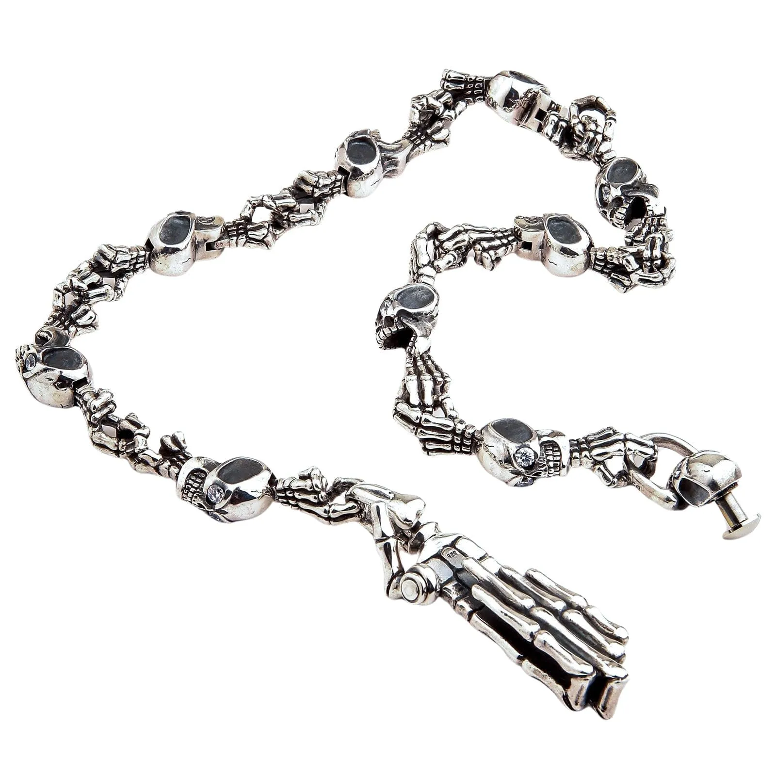Diamond Skull Skeleton Sterling Silver Wallet Chain