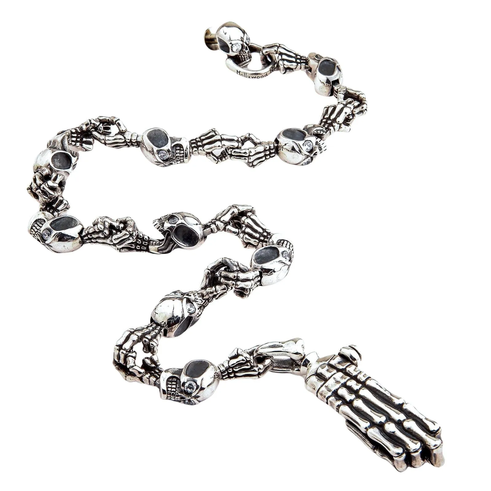 Diamond Skull Skeleton Sterling Silver Wallet Chain