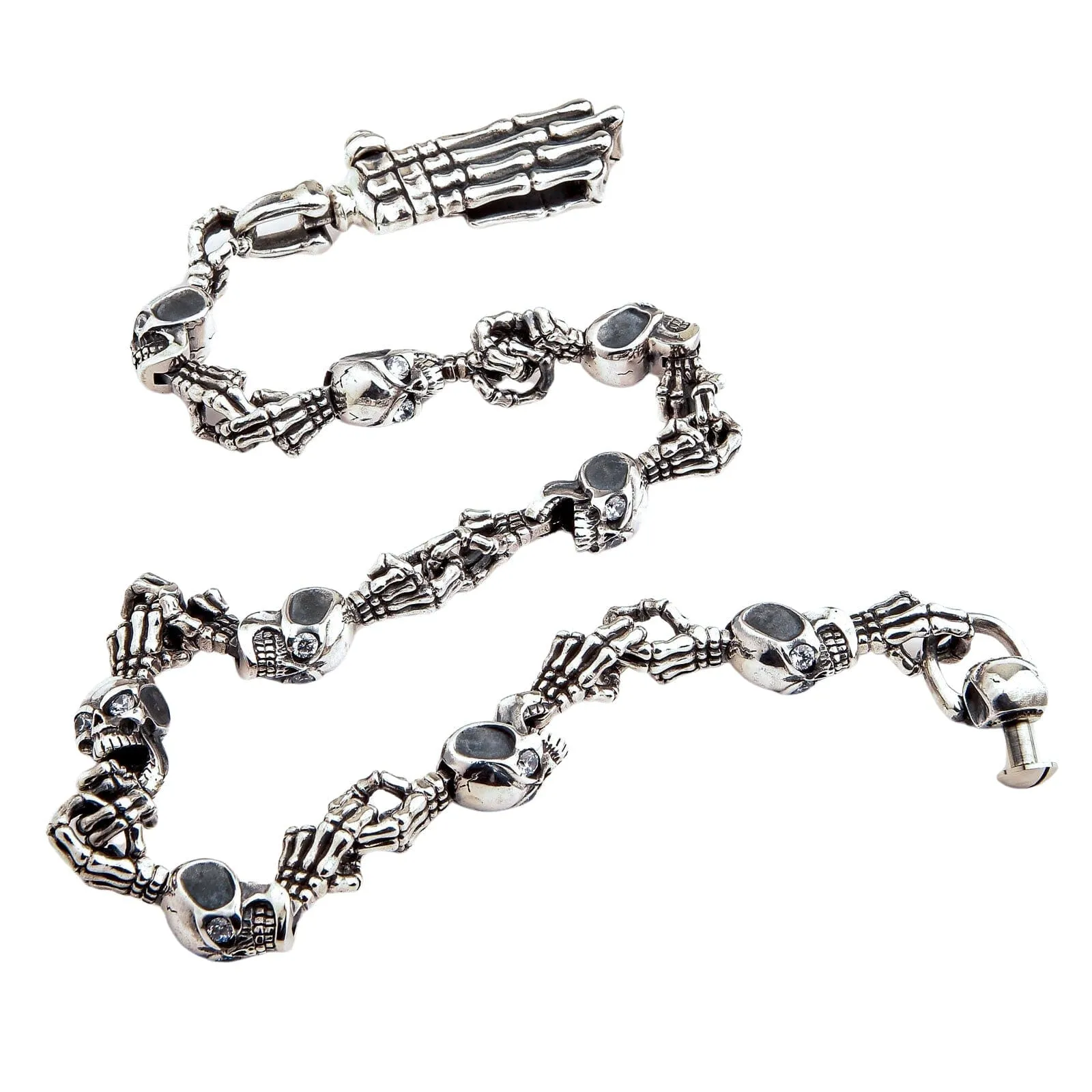 Diamond Skull Skeleton Sterling Silver Wallet Chain