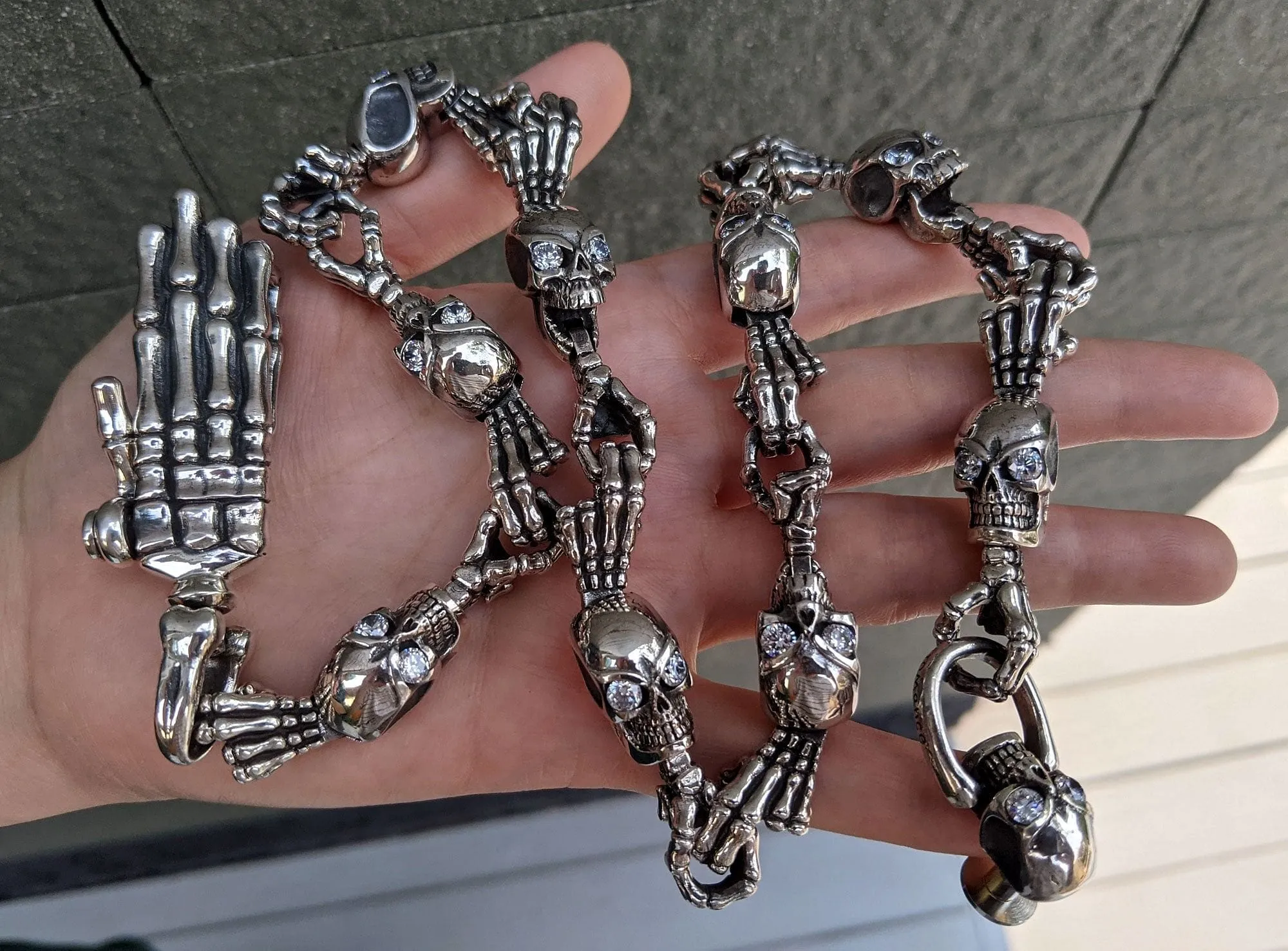 Diamond Skull Skeleton Sterling Silver Wallet Chain
