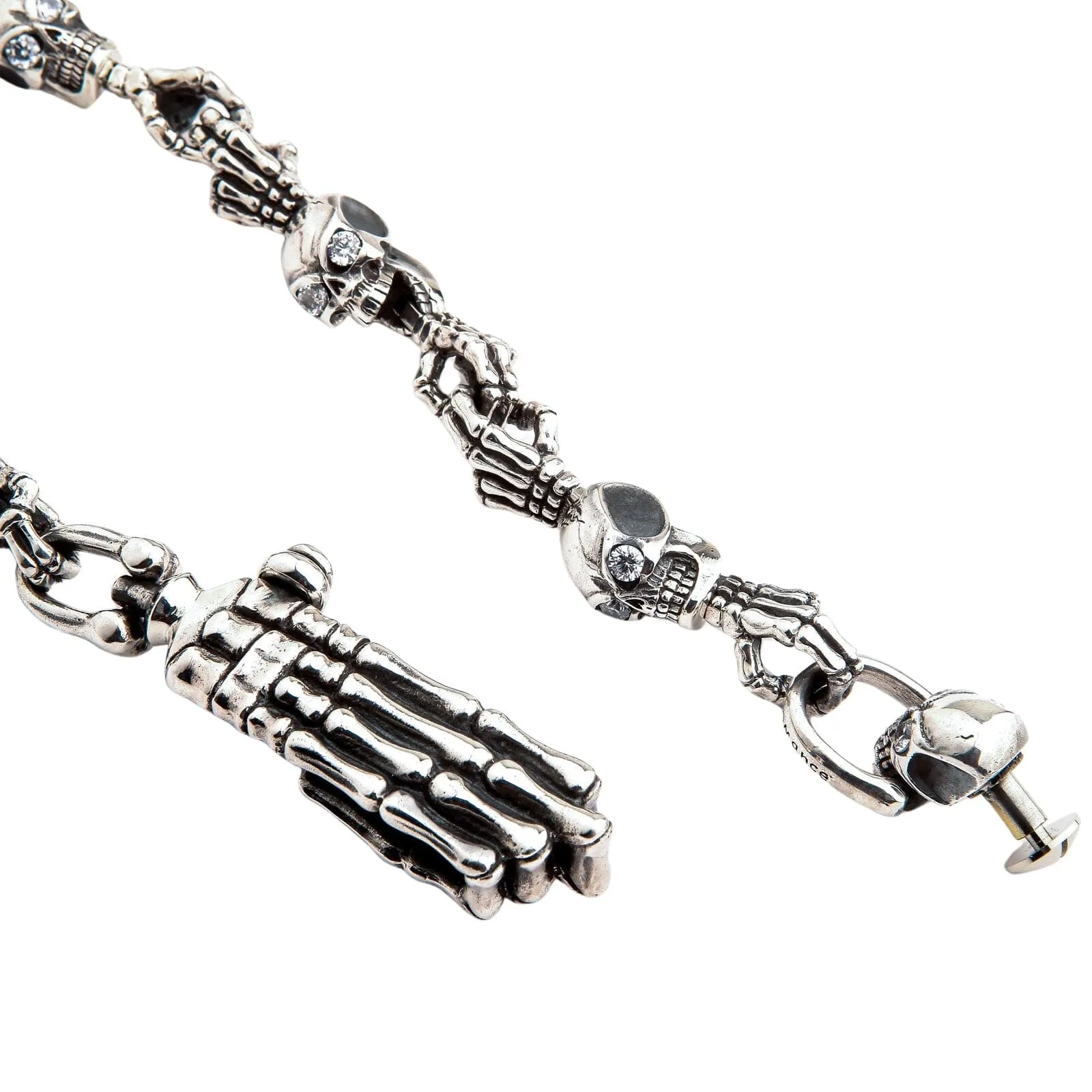 Diamond Skull Skeleton Sterling Silver Wallet Chain