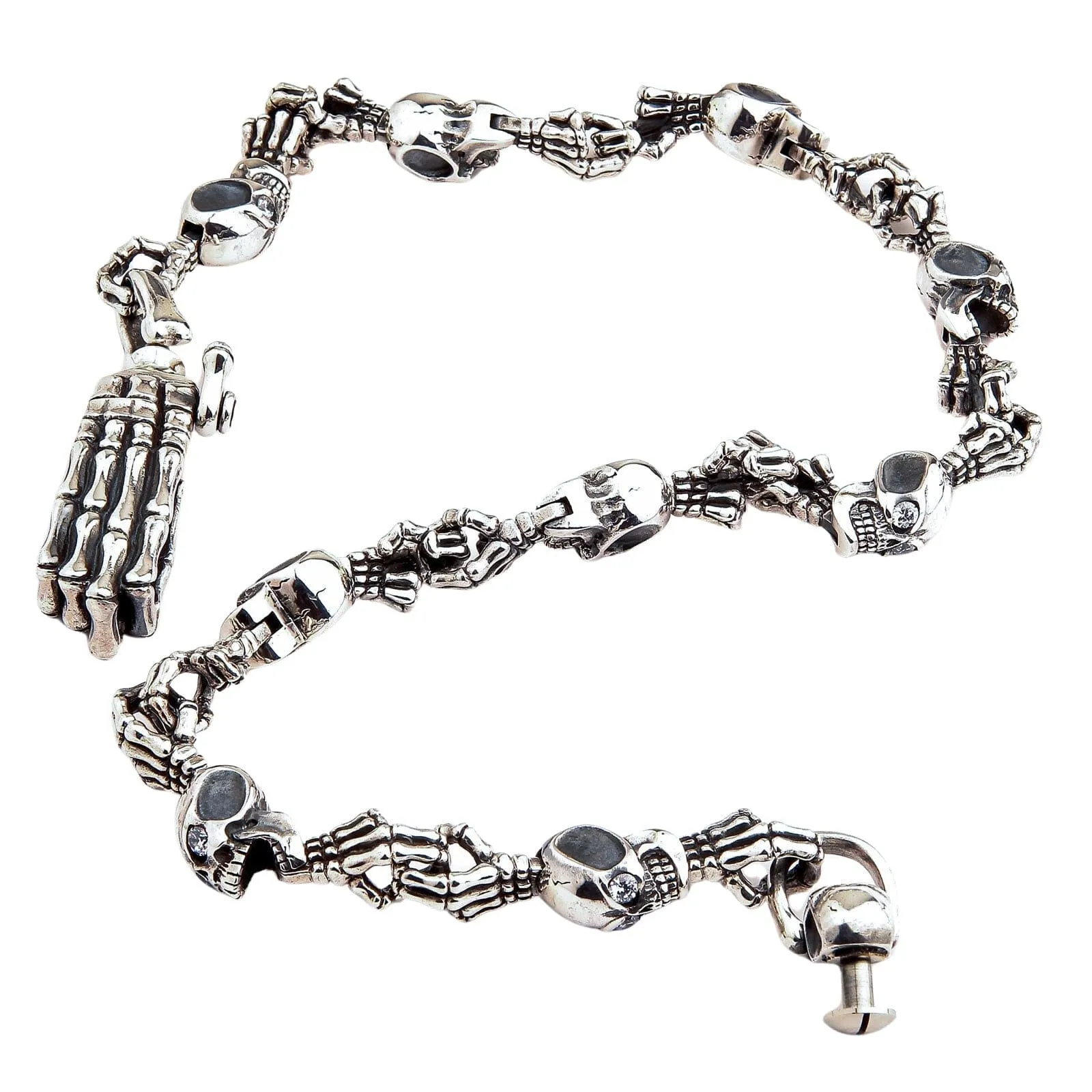 Diamond Skull Skeleton Sterling Silver Wallet Chain