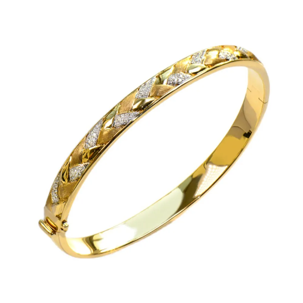 Diamond Weave Textured Oval Shape Bangle Bracelet