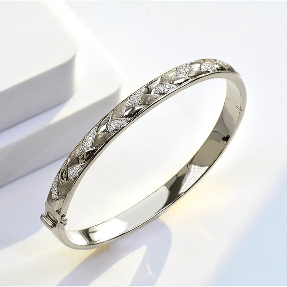 Diamond Weave Textured Oval Shape Bangle Bracelet