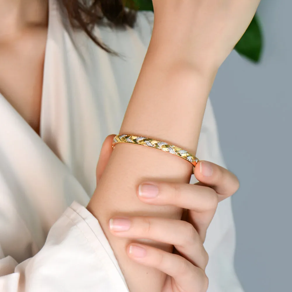 Diamond Weave Textured Oval Shape Bangle Bracelet