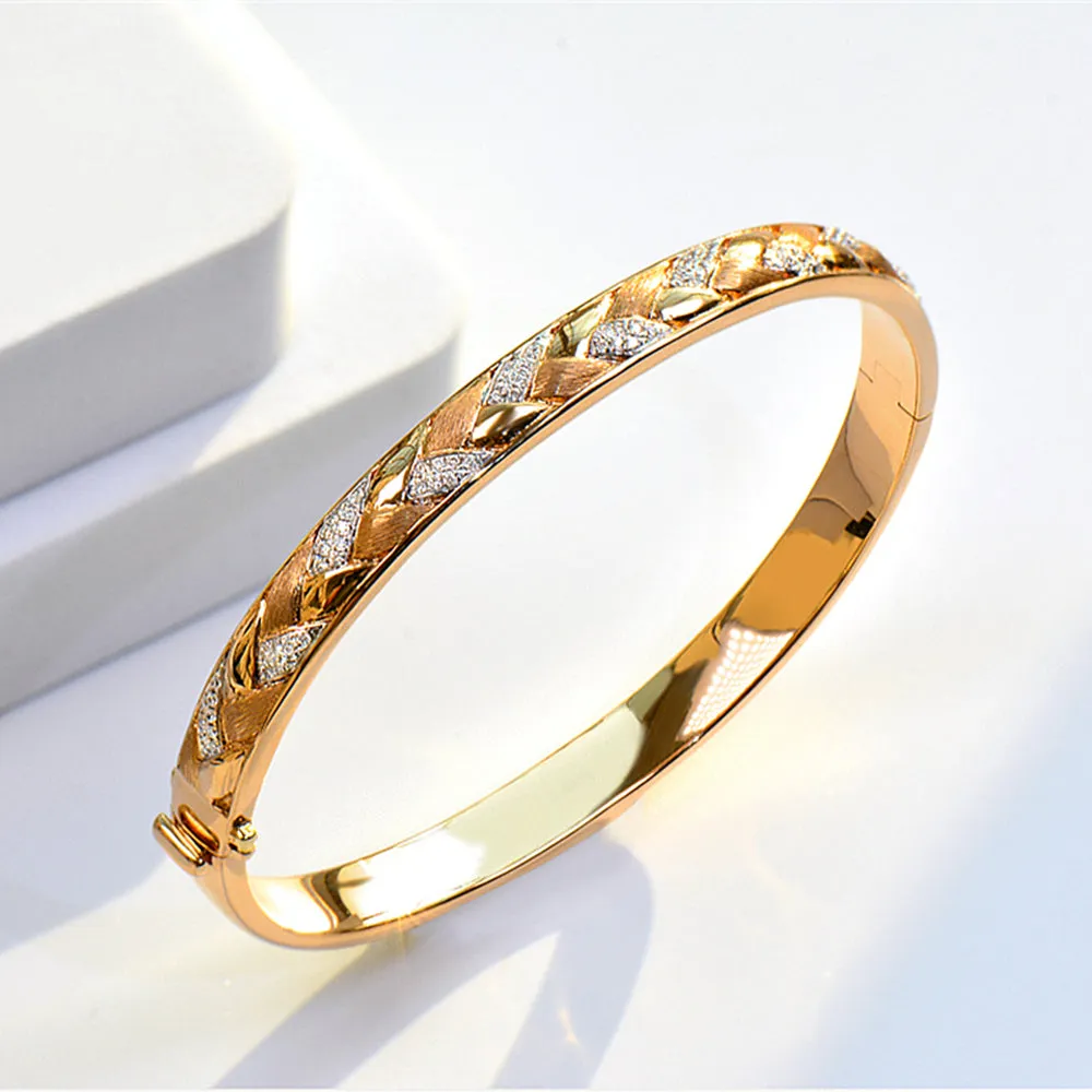 Diamond Weave Textured Oval Shape Bangle Bracelet
