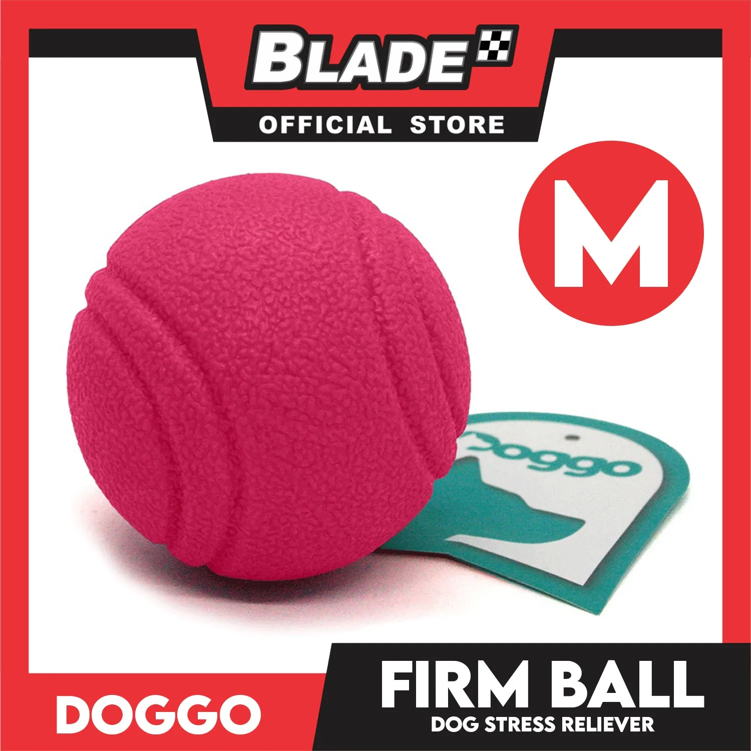 Doggo Bouncy Firm Ball Natural Rubber Medium Size (Pink) Dog Toy