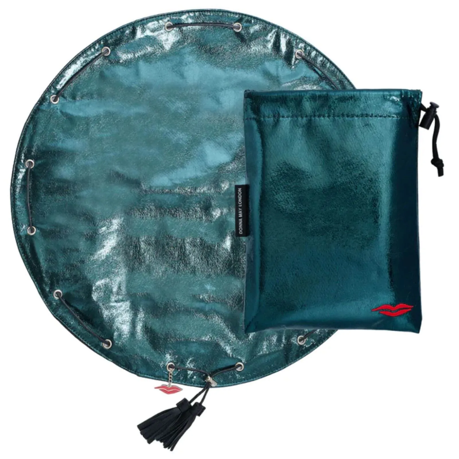 Donna May Metallic Drawstring Makeup Bag - Green