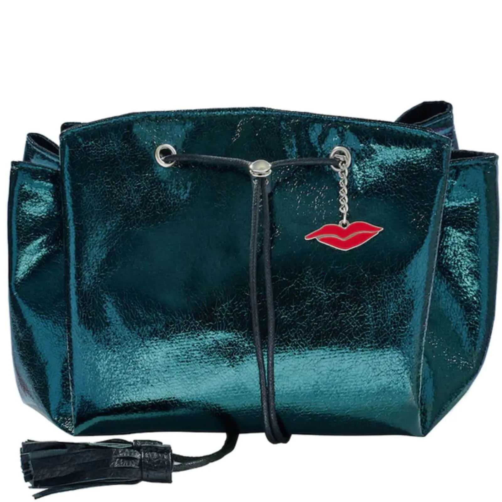 Donna May Metallic Drawstring Makeup Bag - Green