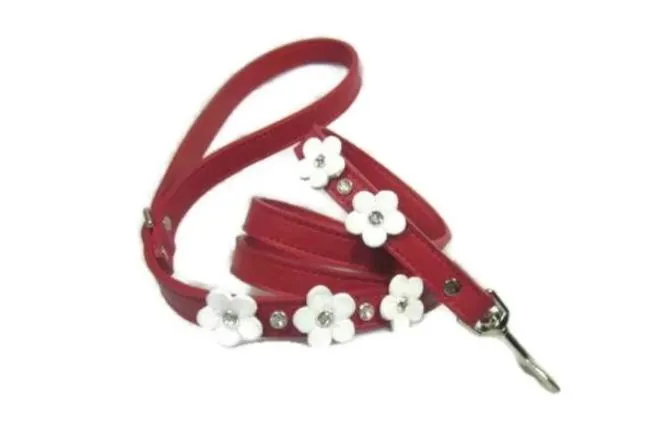 Ellie 5 Flower Leather Leash with Crystals on Flower and Leash