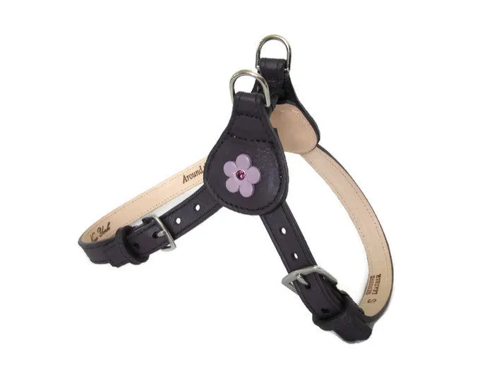 Ellie Flower Leather Dog Step-In Harness