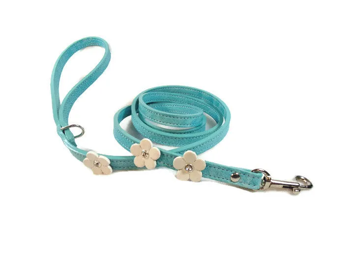 Ellie Leather Dog Leash with 3 Flowers-Crystals on Flower Only