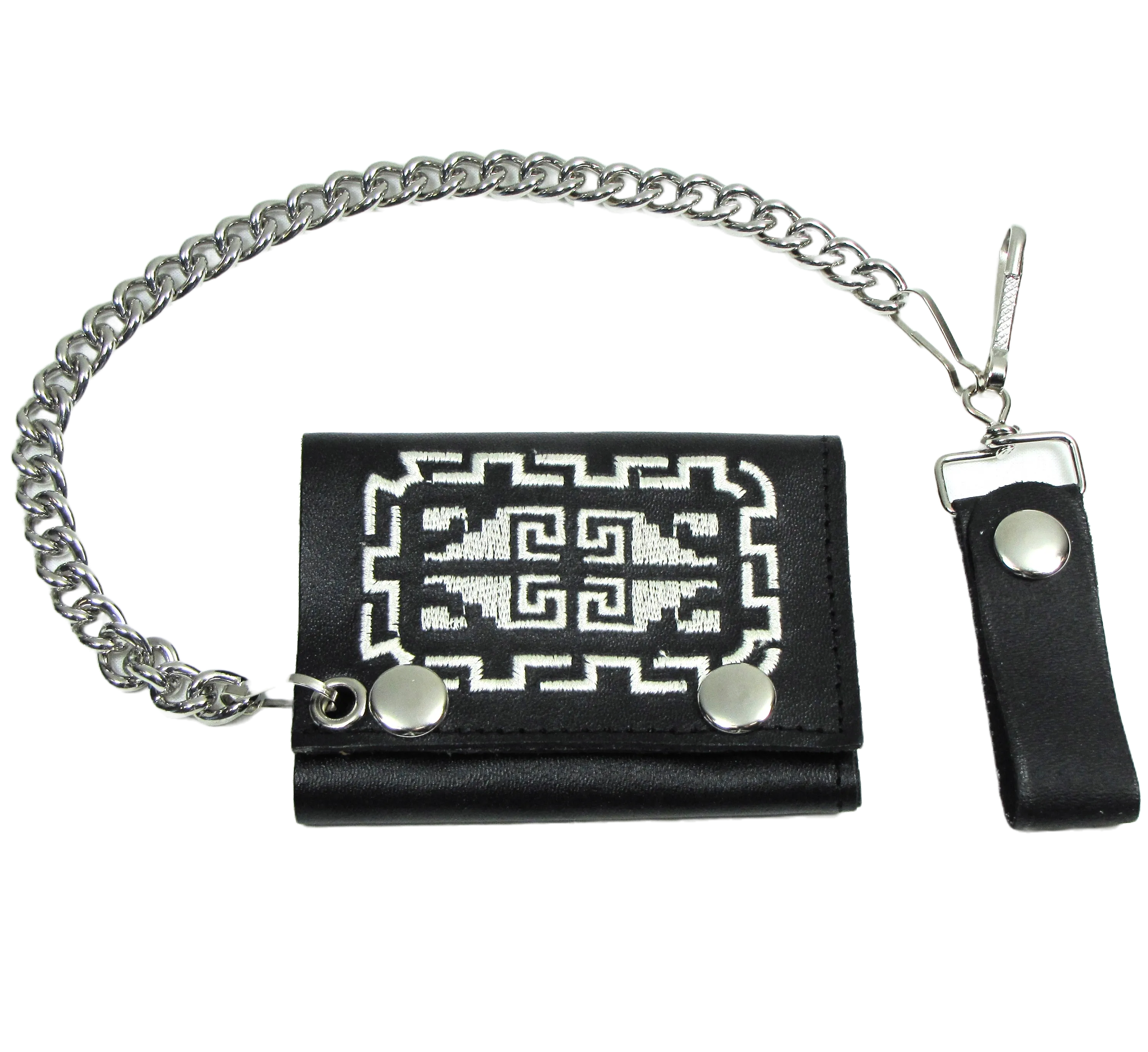 Embroidered Tri-Fold Wallet w/Chain- Aztek Design