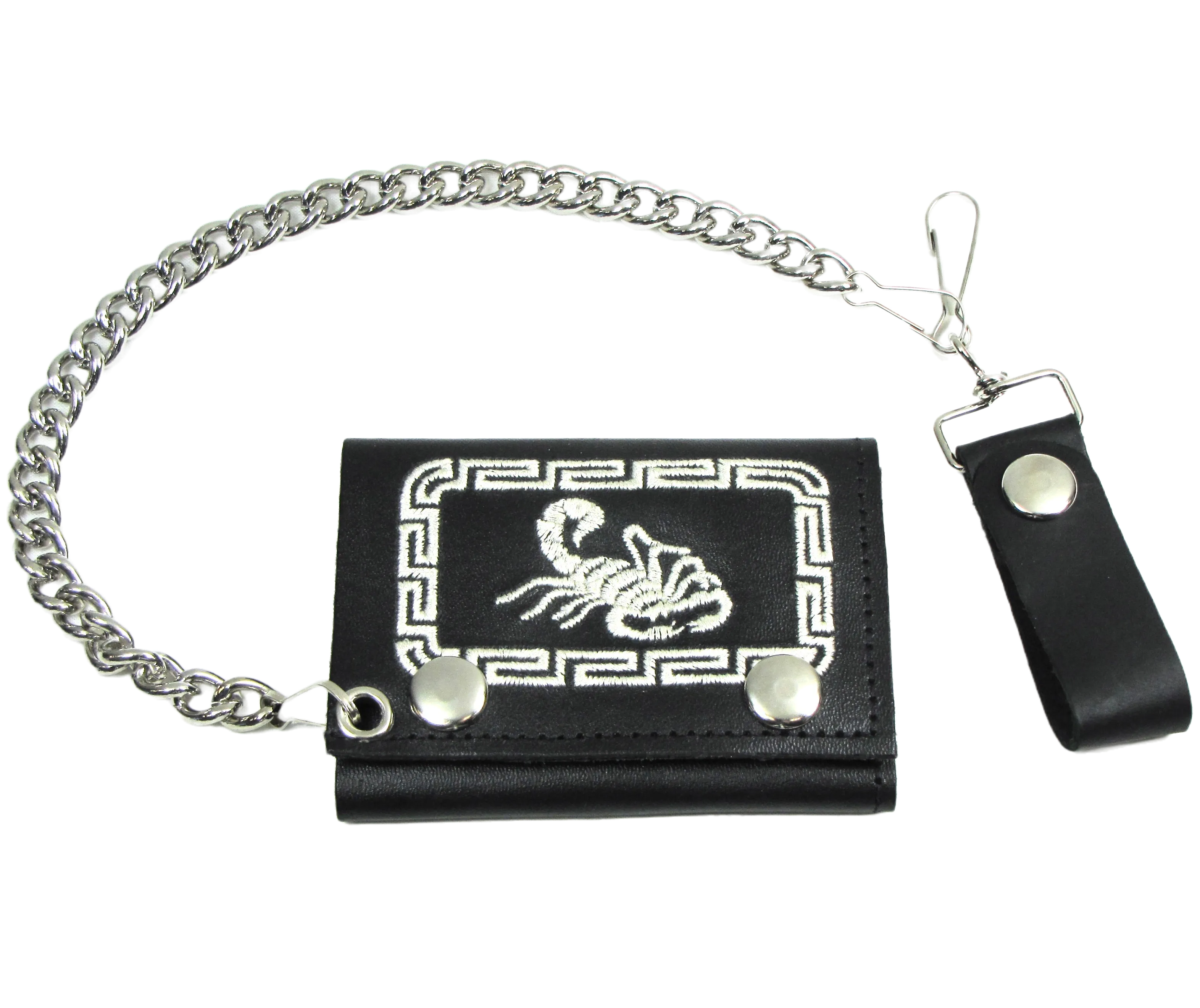 Embroidered Tri-Fold Wallet w/Chain - Scorpion