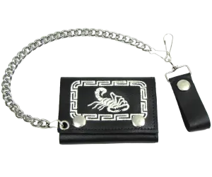 Embroidered Tri-Fold Wallet w/Chain - Scorpion