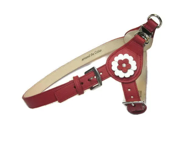 Emma Leather Flower Step In Harness with Crystal on Flower