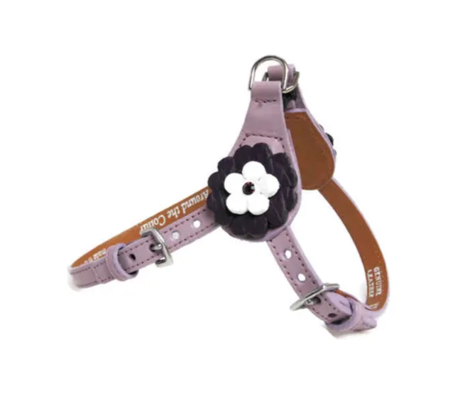 Emma Leather Flower Step In Harness with Crystal on Flower