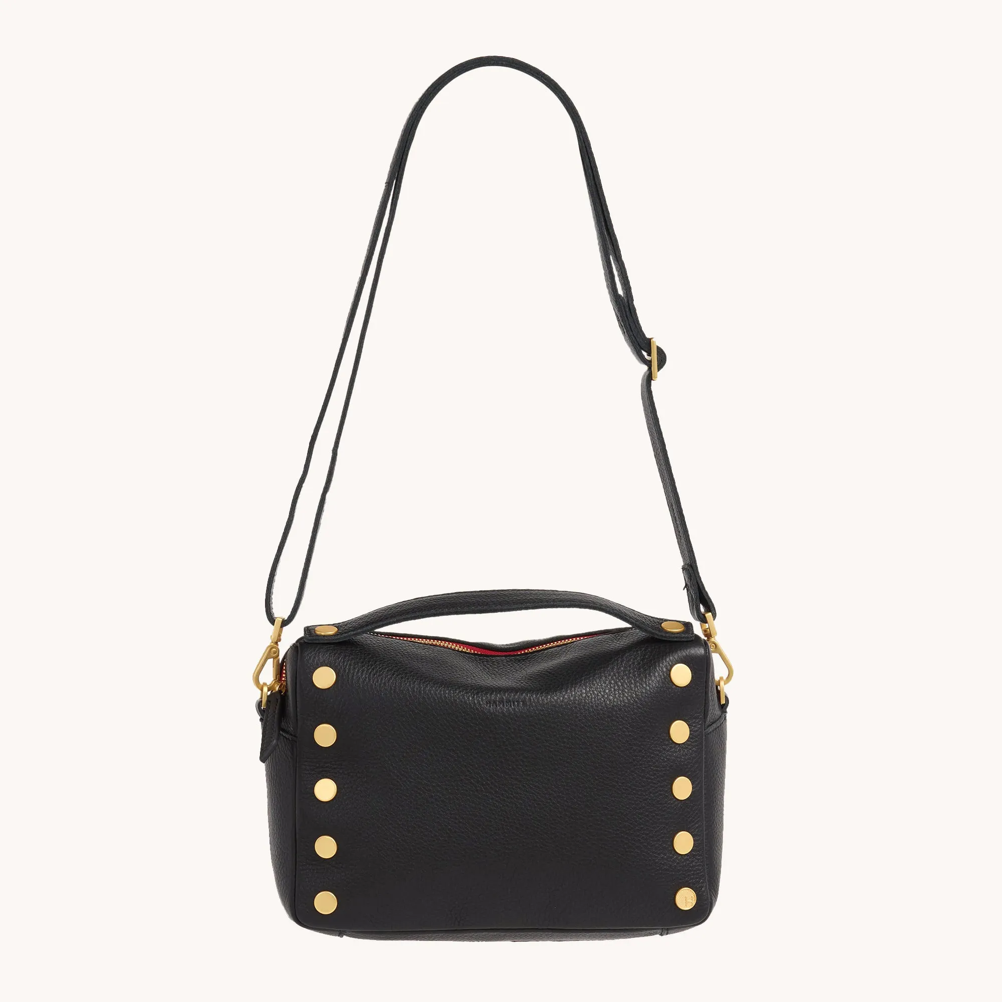 Evan Crossbody | Black/Brushed Gold Red Zip | Med