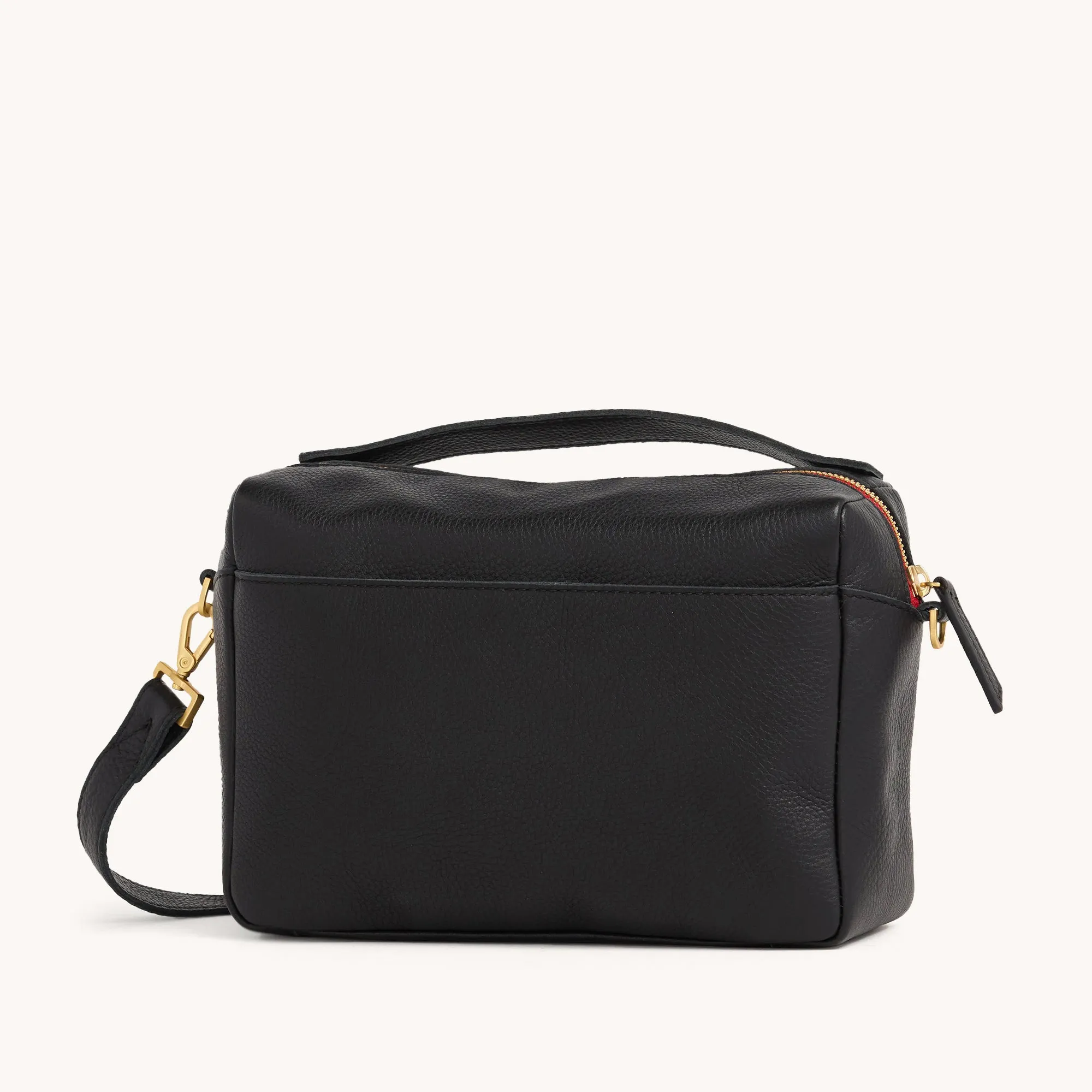 Evan Crossbody | Black/Brushed Gold Red Zip | Med