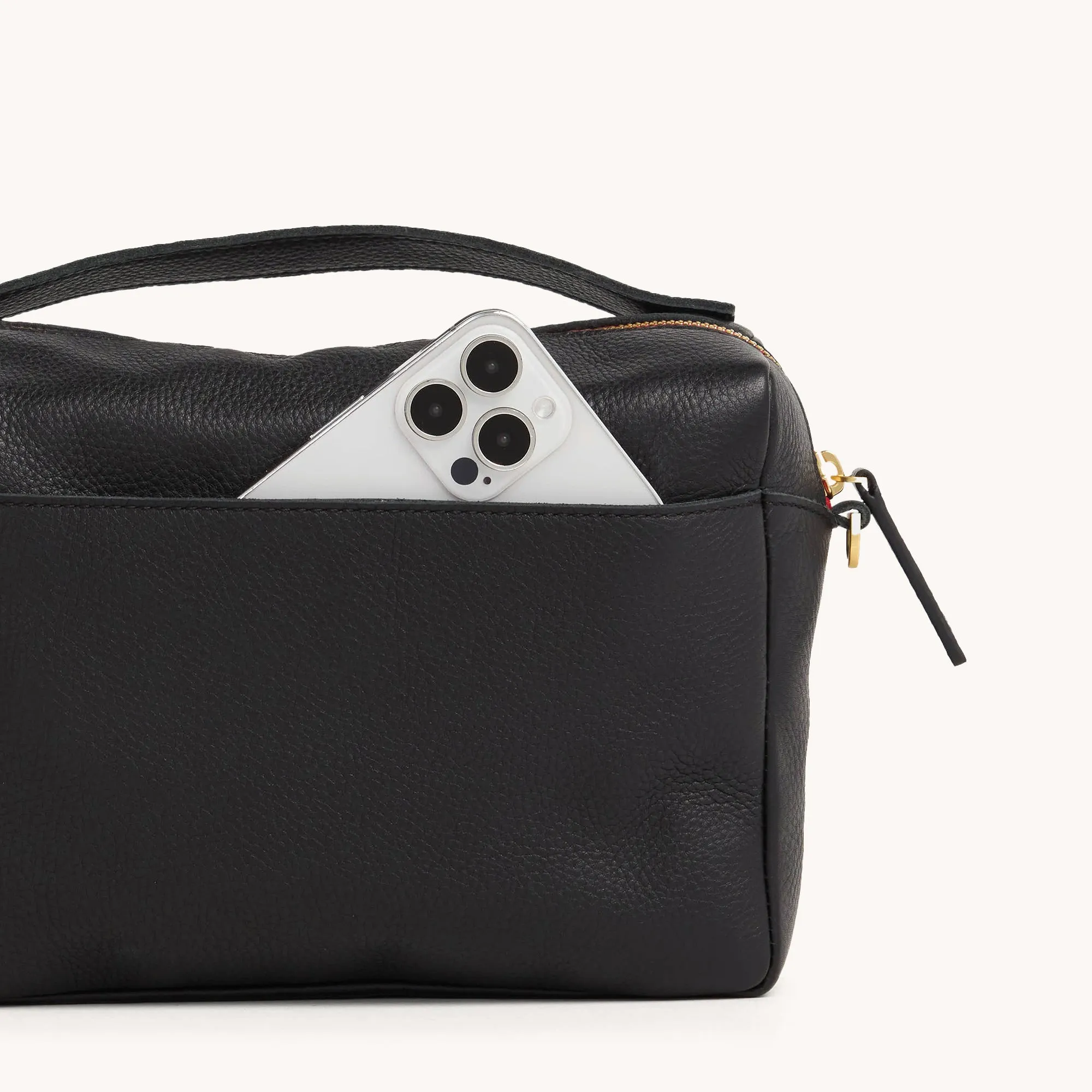 Evan Crossbody | Black/Brushed Gold Red Zip | Med