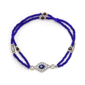 EVIL EYE CRYSTAL ROYAL BLUE BEAD STRETCH BRACELET #SWY-18097RB (AE14)