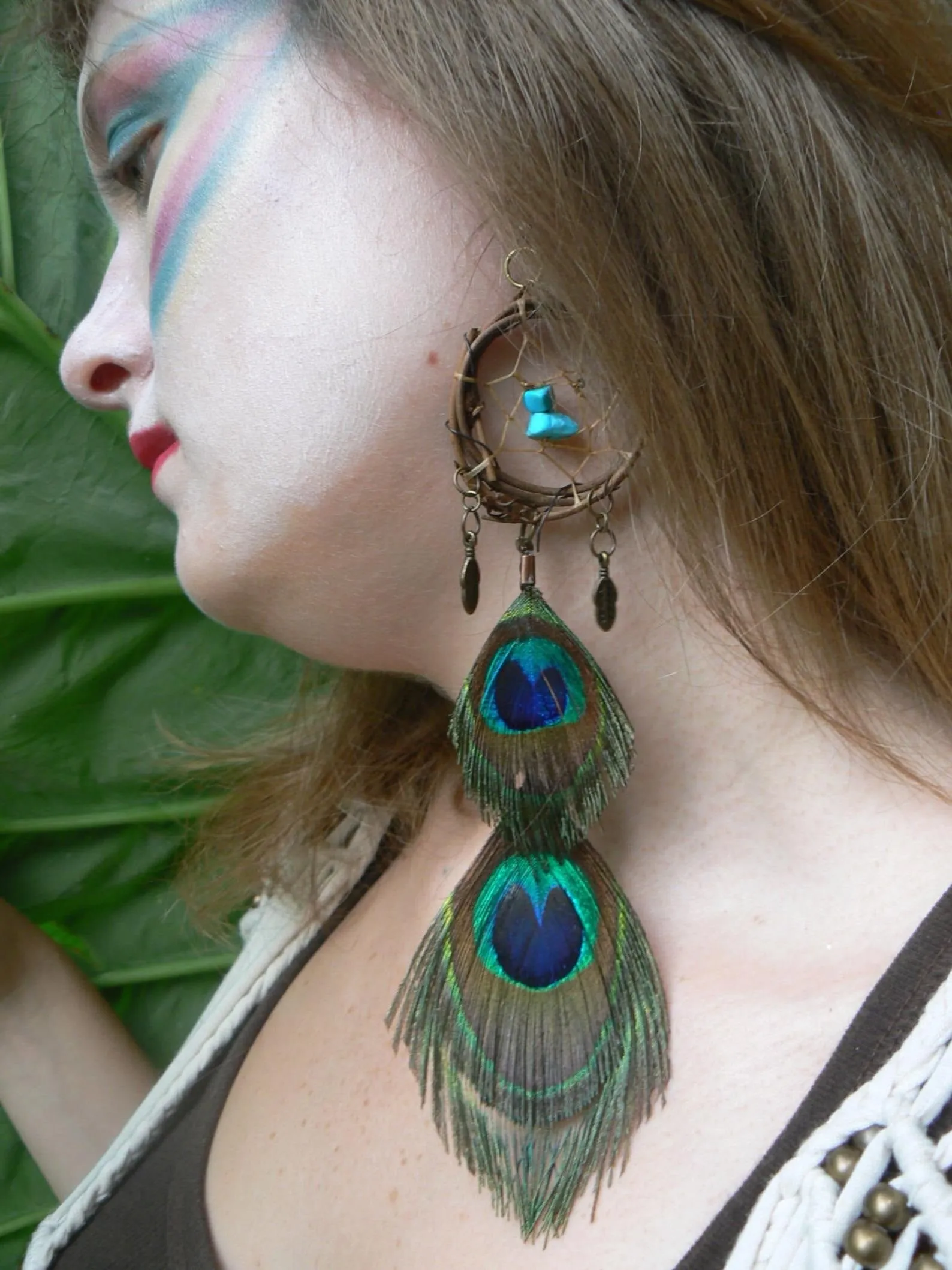 Extra Long Feather Earrings - Long Brown Feather Earrings - Striped Feather Earrings - Feather Jewelry