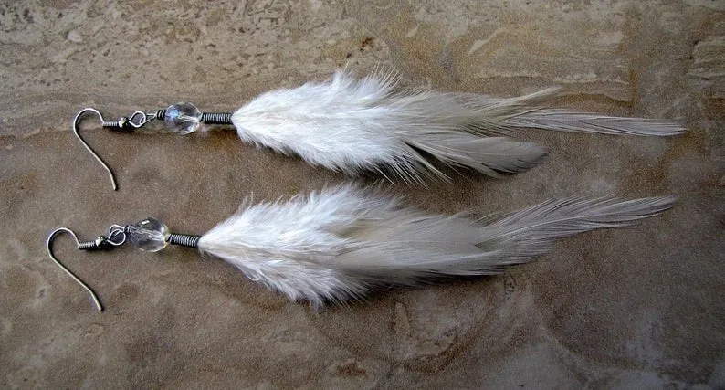 Extra Long Feather Earrings - Long Brown Feather Earrings - Striped Feather Earrings - Feather Jewelry