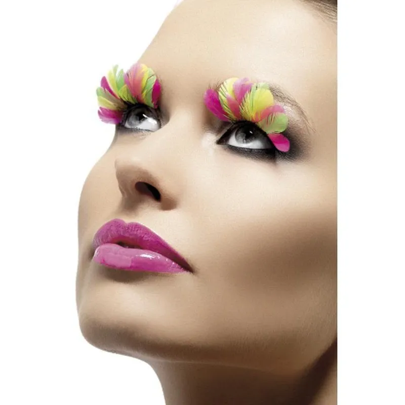 Eyelashes, Multi Coloured, Neon, Feather