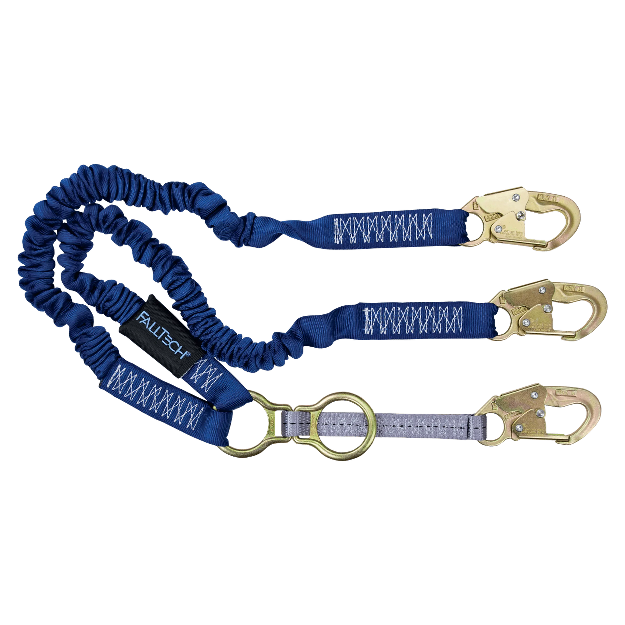 FallTech 8240Y2D 4½' to 6' ElasTech® Energy Absorbing Lanyard, Double-leg with SRL D-ring and Steel Snap Hooks (each)