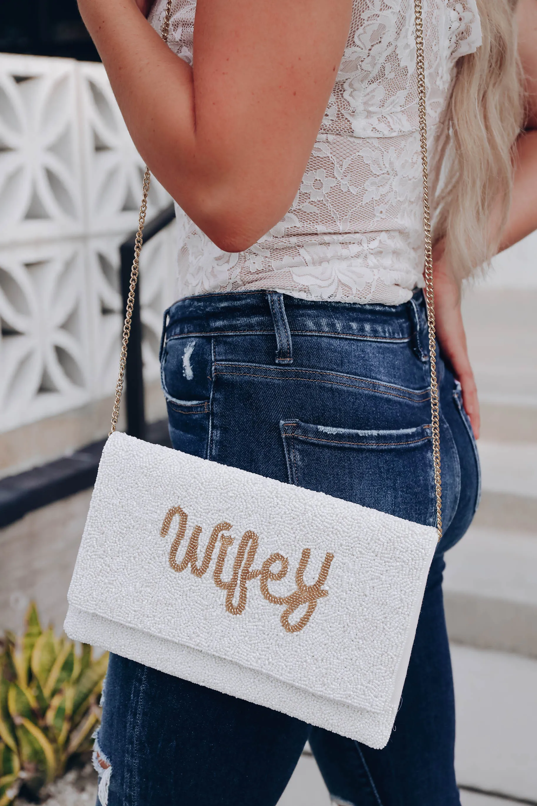 Fancy Wifey Beaded Crossbody Clutch