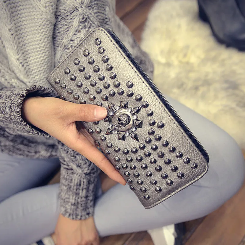 Fashion Trend Personality Rivet Ladies Long Wallet Nails Clutch Bag